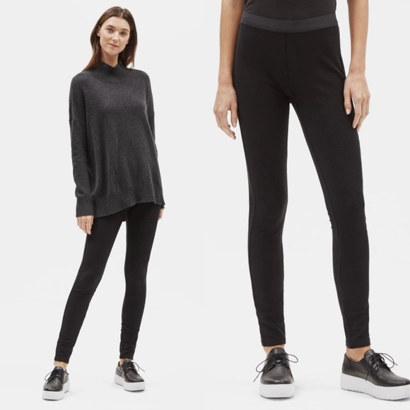 Eileen Fisher Pants - Eileen Fisher Elastic Waist Leggings Pull On Pants Solid Black Stretch Sz Large